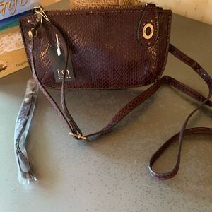 Joy Susan, NEW WITH TAGS, PYTHON Leather wristlet and crossbody. BURGANDY color.